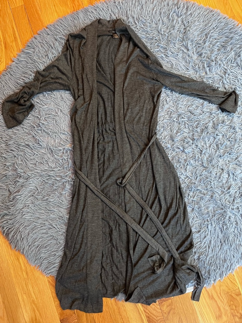 Natori Wrap Cozy Long Robe Womens Grey Tie Wrap Front size S